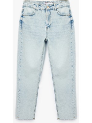 Pamuklu Slim Fit Yüksek Bel Mom Jean Pantolon - Mom Slim Jean