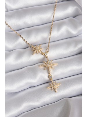 316L Çelik Zincir Gold Renk Zirkon Taşlı Kutup Yıldızı Model Kadın Kolye