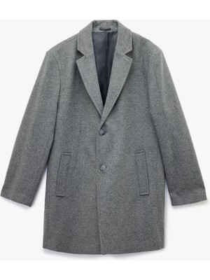 Cep Detaylı Uzun Kollu Düğmeli Dar Kalıp Kruvaze Yaka Kaşe Kaban