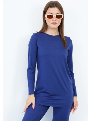 Penye Bizden Kadın Kolsuz Lacivert Viskon Full Likra Tunik Uzun Düz Desen ile Zarif Stil