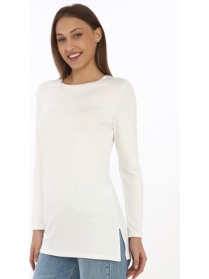 Kadın Rahat ve Şık Viskon Tunik-Krem