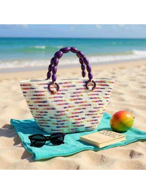 Hasır Görünümlü Omuz Çantası Plaj Çantası