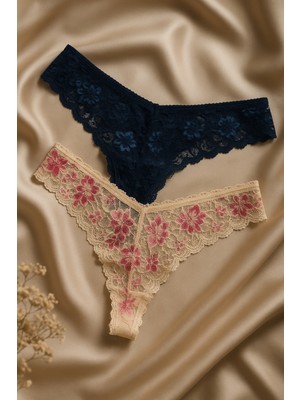 2'li Tanga Dantel Model 2 Renk Muhteşe Uyum Kadın Iç Giyim Tanga