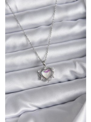 Butik 316L Çelik Zincir Gümüş Renk Kalp Model Kadın Kolye