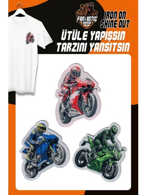 Fantastic Ütü ile Yapışan Dokuma Arma Patch Yama, Motorsiklet Temalı – Kıyafet & Aksesuar Süsü (3’lü Set)