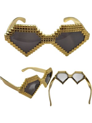 80S 90S Disko Retro Kalp Şeklinde Pixel Parti Gözlüğü Altın Renk Bride