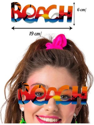 Hawaian Beach Yazılı Plaj Temalı Parti Gözlüğü 19X6 cm Retro