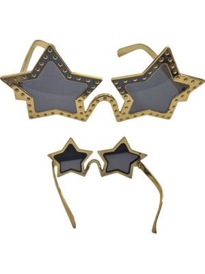 80S 90S Disko Kristal Taş Görünüm Retro Yıldız Parti Gözlüğü Altın Renk