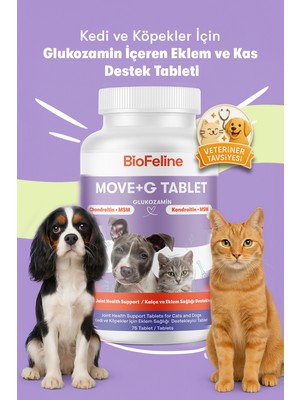 Biofeline Move+G Glukozamin Tablet 75 Tablet Kedi ve Köpekler İçin Eklem ve Kas Desteği