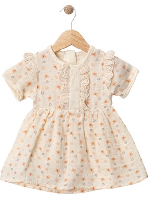 Küçük Çiçekli Ön Dantelli Elbise Oranj