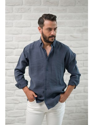 Regular Fit Yaka Düğmeli Yazlık Modal Kumaş Erkek Gömlek