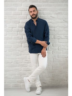 Regular Fit Yaka Düğmeli Yazlık Modal Kumaş Erkek Gömlek