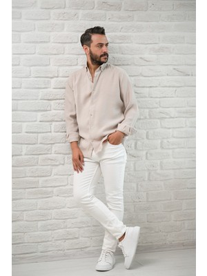 Regular Fit Yaka Düğmeli Yazlık Modal Kumaş Erkek Gömlek