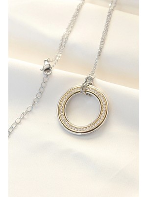 Butik 316L Çelik Zirkon Taşlı Çift Renkli Tifany Kolye