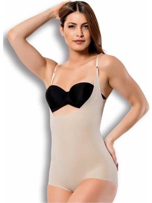 Kadın Ten Rengi Lazer Kesim Göğüs Destekli Body Korse