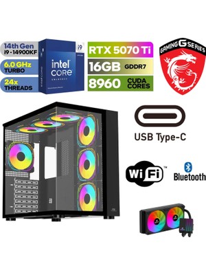Msı Pc Ddr5 -Rtx 5070Tİ 16GB – Intel I9 14900KF – 32GB -64GB Ddr5 Ram – 1 Tb M.2 SSD  - Sıvı Sogutmalı - Windows 11 Pro  Masaüstü Bilgisayar