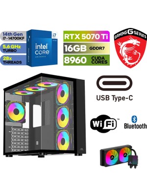 Msı Pc Ddr5 -Rtx 5070Tİ 16GB – Intel I7 14700KF – 32GB -64GB Ddr5 Ram – 1 Tb M.2 SSD  - Sıvı Sogutmalı-Windows 11 Pro  Masaüstü Bilgisayar