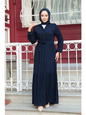 Düğmeli Lacivert Tesettür Elbise 239202L