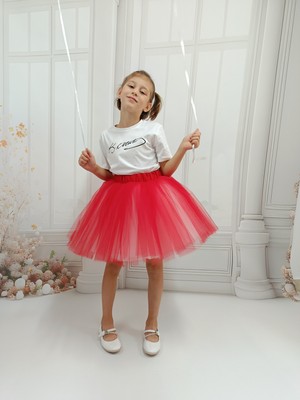 Ada Model Kırmızı / Beyaz Kabarık Tütü Etek 23 Nisan 29 Ekim Gösteri Eteği