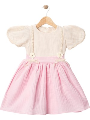 Fistolu Müslin Elbise Pembe