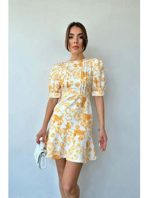 Mottisfashion Sarı Çiçekli Elbise