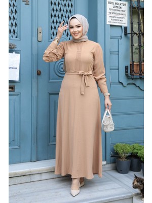 Kemerli Bisküvi Tesettür Elbise 6621BS
