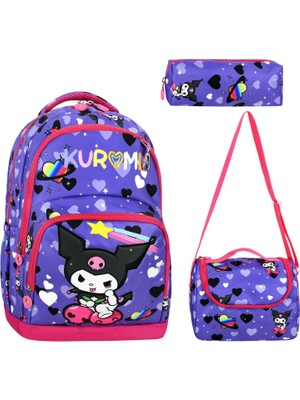Kuromi 3 Parça Ilkokul Çantası Termos Özellikli Beslenme ve Kalemlik