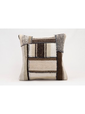 El Yapımı Kilimden Yapılmış Vintage Kırlent Kılıfı, Yün, 40X40 cm