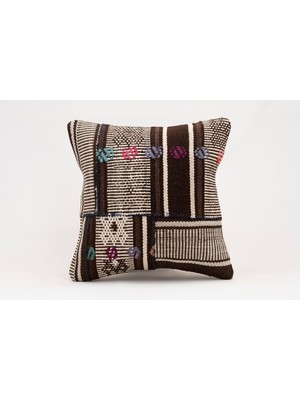 El Yapımı Kilimden Yapılmış Vintage Kırlent Kılıfı, Yün, 40X40 cm