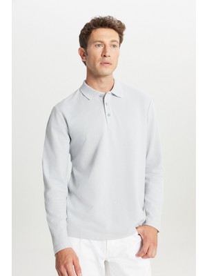 Altınyıldız Classics Erkek Gri %100 Pamuk Standart Fit Normal Kesim Polo Yaka Sweatshirt