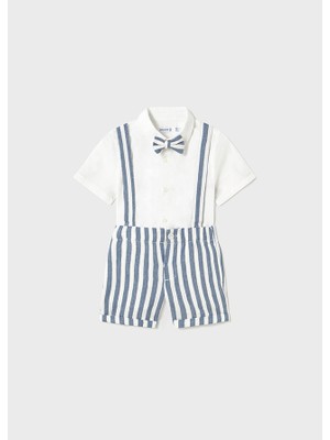 Mayoral 1-4 Yaş Mavi-Beyaz Papyonlu Şort Salopetli Takım - Beyaz-Mavi