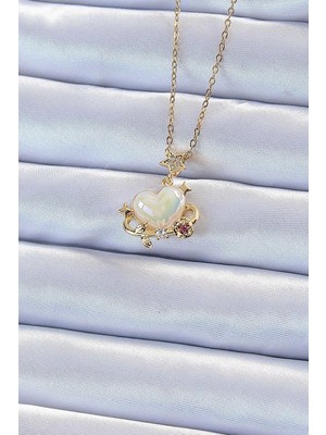 316L Çelik Zincir Altın Renk Zirkon Taşlı Gezegen Görünümlü Kalp Kolye