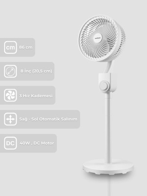 8 Inch Otomatik Sağ Sol Salinimli 86 cm Vantilatör