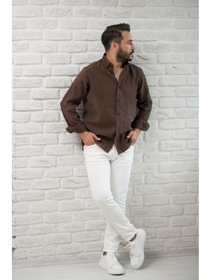 Regular Fit Yaka Düğmeli Yazlık Modal Kumaş Erkek Gömlek
