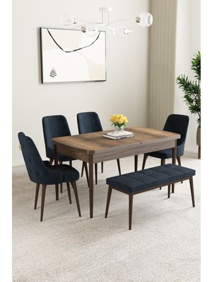 Clara Barok Desen 80X132 Açılabilir Mdf Masa Yemek Odası Takımı,mutfak Takımı 4 Sandalye 1 Bench