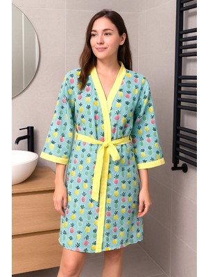 Baskılı Müslin Kimono Bornoz – Unisex | %100 Pamuk Yumuşacık 2 Katlı Doğal Kumaş - ZTMBB10