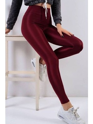 Kadın Slim Fit Korse Etkili Iç Göstermeyen Yüksek Bel Parlak Disko Tayt