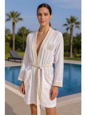 Baskılı Müslin Kimono Bornoz – Unisex | %100 Pamuk Yumuşacık 2 Katlı Doğal Kumaş - ZTMBB10