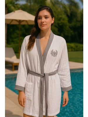 Baskılı Müslin Kimono Bornoz – Unisex | %100 Pamuk Yumuşacık 2 Katlı Doğal Kumaş - ZTMBB10