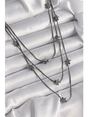 Pirinç Füme Renk 3'lü Yıldız Model Kadın Kolye