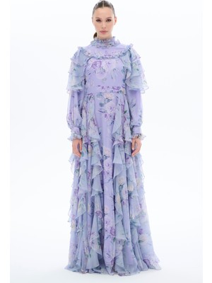 Omuz ve Etek Yanı Büzgülü Elbise Lila