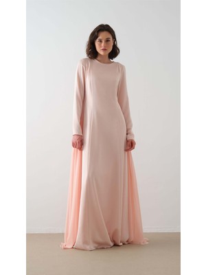 Kolları Pelerin Detaylı Elbise Somon