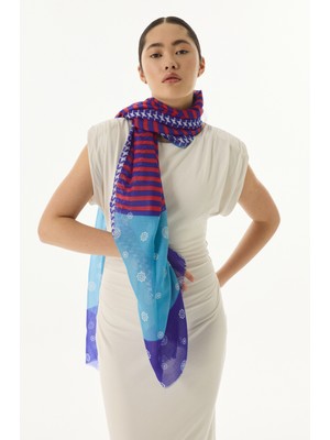 Fenza Scarf Belinda Minimal Desen Lacivert Pamuklu Şal