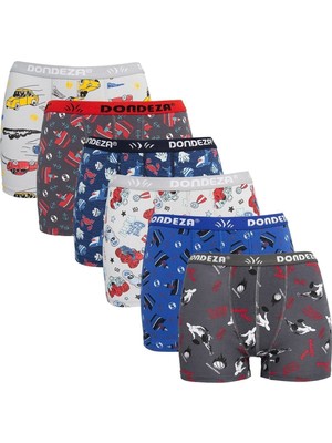 Erkek Çocuk Renkli Desenli Pamuklu Boxer 6 Lı