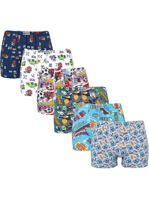 Erkek Çocuk Renkli Desenli Pamuklu Boxer 6 Adet