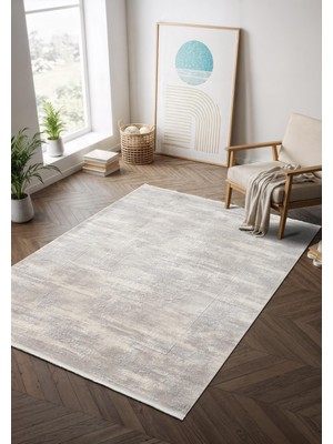 Step SE002G Gri Kalsik Halı Dekoratif Çerçeveli Pamuk Taban Triko Akrilik Salon Mutfak Halısı