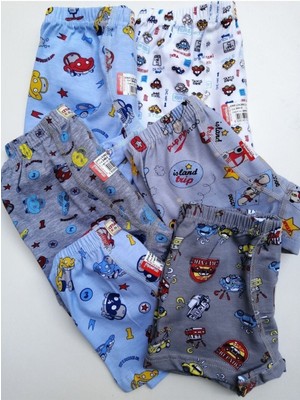 Erkek Çocuk Gri Desenli Likralı Havlu Bel Terletmez Boxer 6'lı Paket