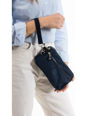 Nemo Bags Lacivert Unisex Cüzdan, 4 Gözlü, Telefonluk, Orjinal Crinkle Kumaş, Çapraz Askılı Omuz Çantası, 20X12CM