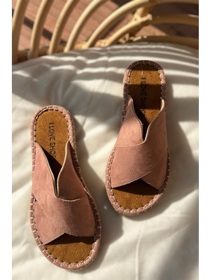 Orind Süet Çapraz Bant Detaylı Kadın Terlik Pudra