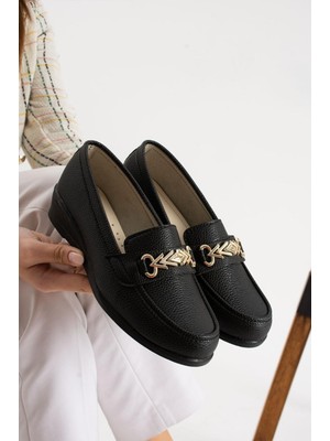 Albishoes Anatomik Kadın Babet Zincir Tokalı Hafif Rahat Taban Şık Günlük Ayakkabı Anne Ayakkabısı